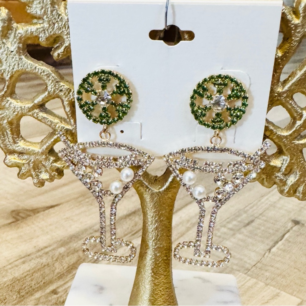 Rhinestone Martini Drop Earrings